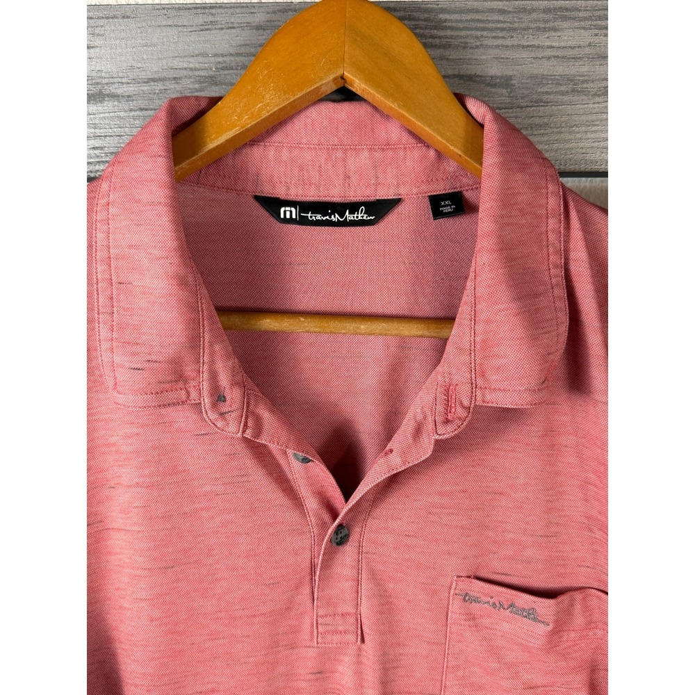 Travis Mathew Shirt Mens 2XL Short Sleeve Red Polo Ocean Club Paradise island - Picture 2 of 6